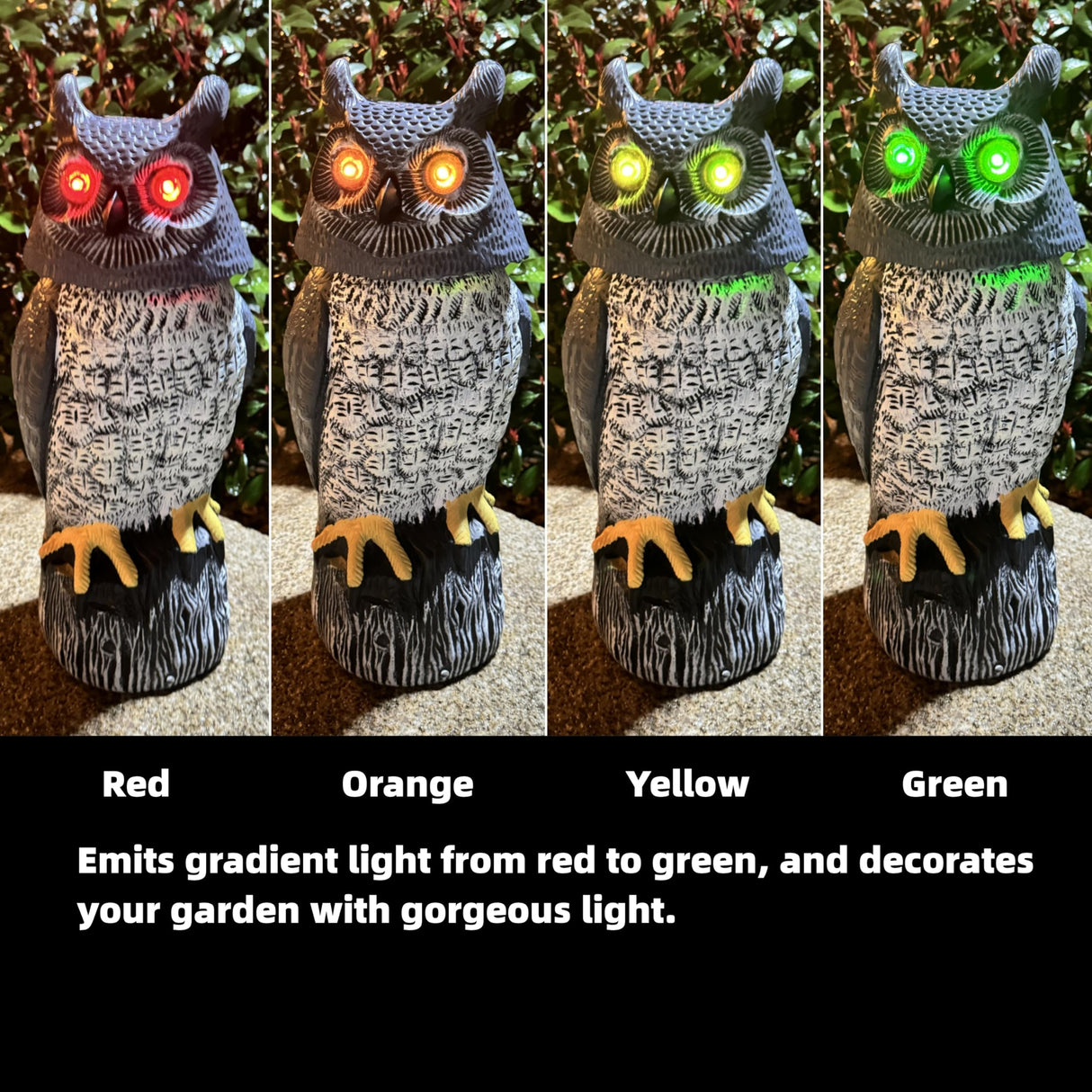 Ugold Solar Powered Garden Owl with Motion Detection, Rotating Head, Realistic Hoots and Silent Mode, Outdoor Statue and Sculpture, Owl Decoration for Home, Garden, Patio and Lawn