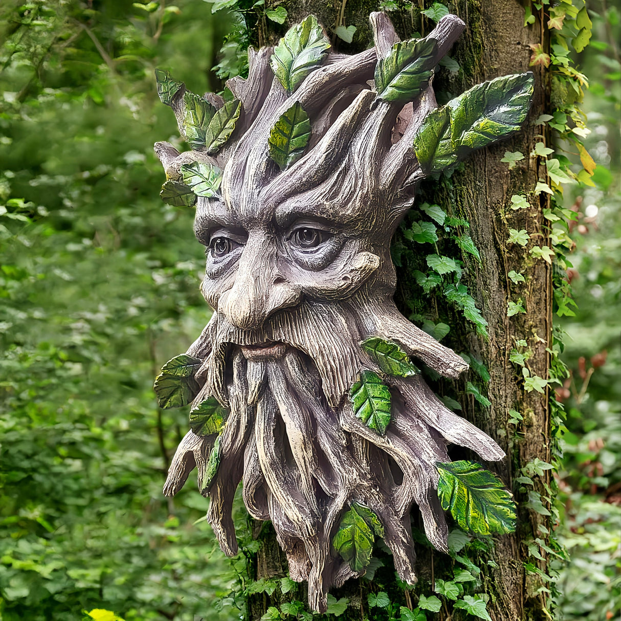 Teaeeno Charming Tree Face Garden Decor, Whimsical Old for Man Resin Statue with Foliage Features, Large Outdoor Tree Hugger for Yard Art, Root Detail, Trees Decorations Outdoor Wallmounted Statue