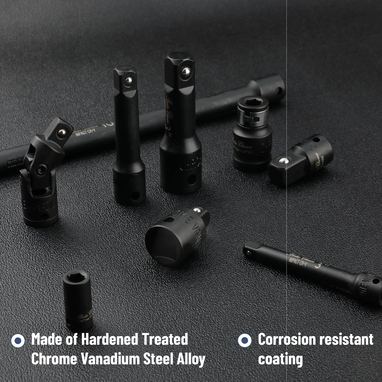 Bates- Impact Socket Extension Set, 18 pcs, Universal Joints & Impact Couplers, Socket Adapter Set, Chrome Vanadium Steel