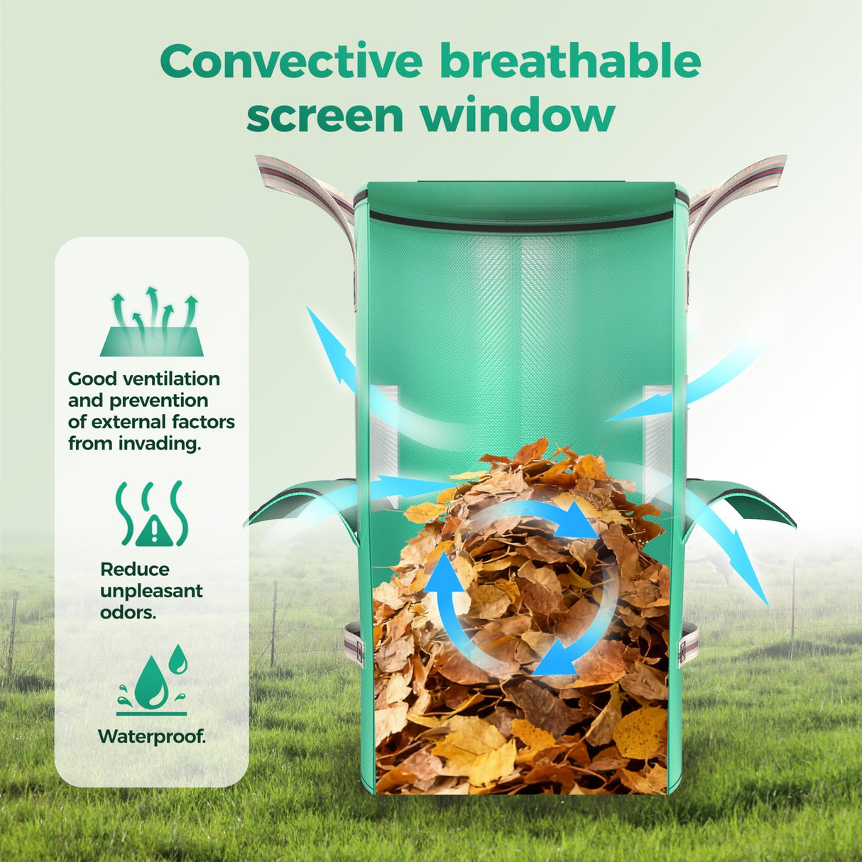 SPONDWILD 32 Gallon Outdoor Garden Waste Bag, Reusable Lawn Bag, Green
