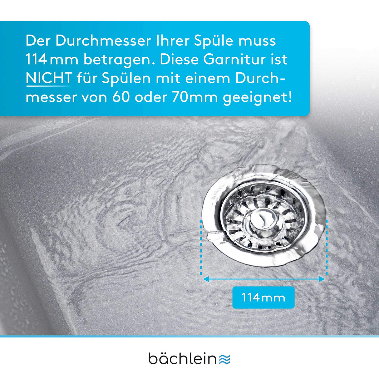Bächlein Sink Drain Set (WITH OVERFLOW Universal Size Ø 114, Polished Stainless Steel)