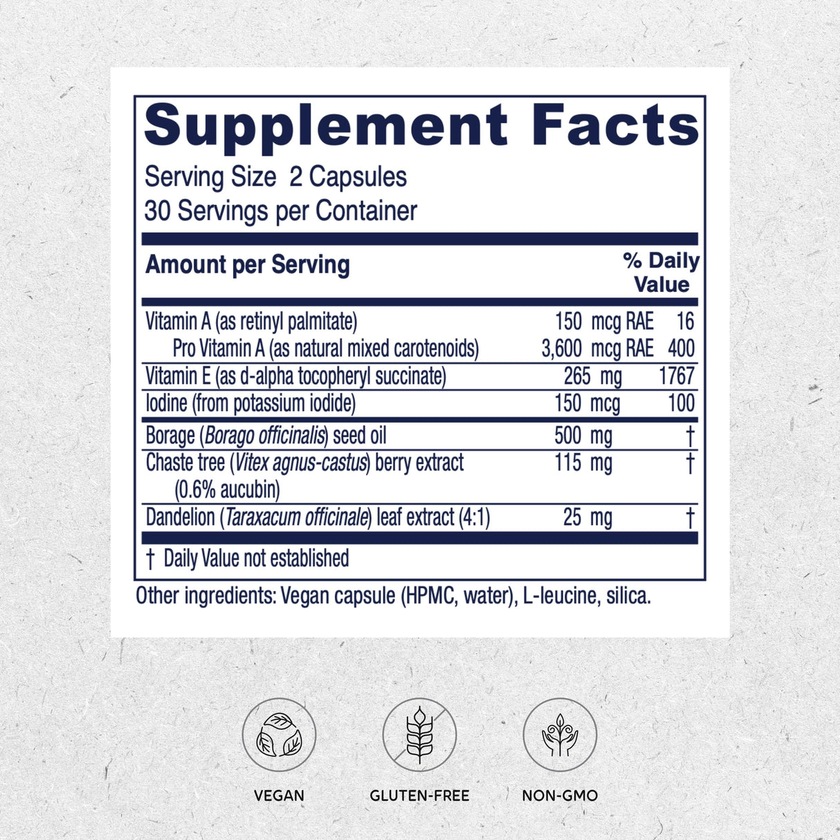 Vitanica Breast Cycle Blend, Breast Cycle Support, Iodine, Borage Seed Oil, Chaste Tree Berry (Vitex), Dandelion, Vegan/Vegetarian, 60 Capsules