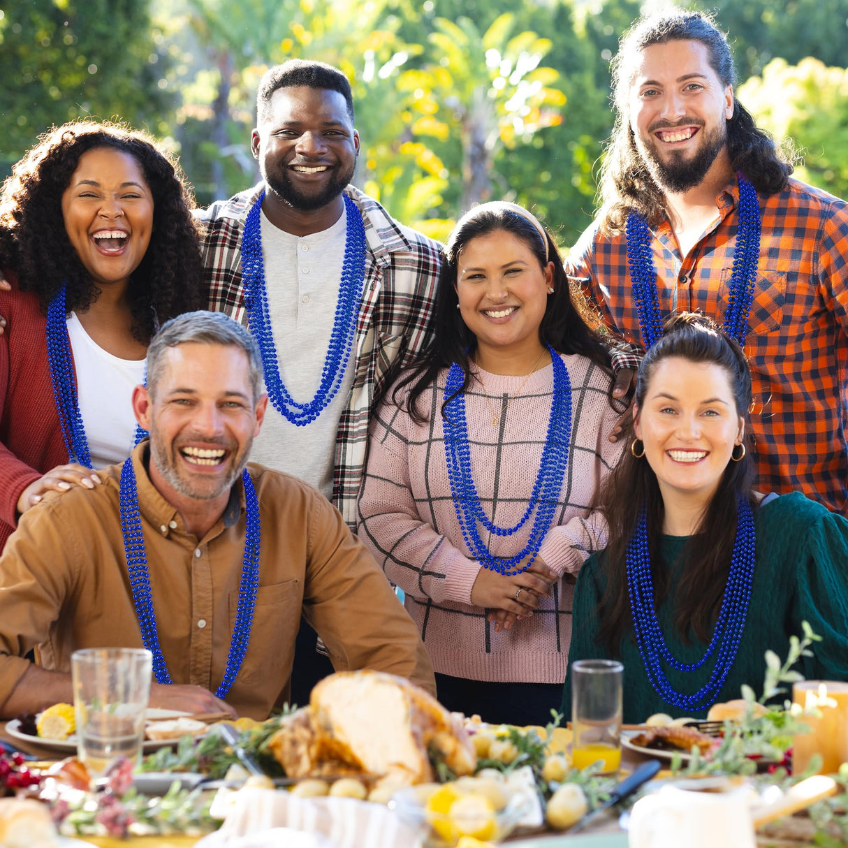 Huskein 200 PCS Beaded Necklace, 33" Mardi Gras Beads, Blue Bead Necklace, Mardi Gras Accessories, Parade Beads Bulk for Hanukkah Christmas Pirate Birthday Gender Costume Party Supplies