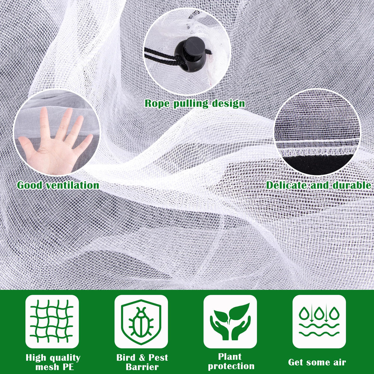 2 Pcs Fruit Tree Netting, 7 x 8 Ft Large Insect Bird Barrier Tree Net with Drawstring, Garden Bird Netting Plant Cover for Protect Plant Fruit Flower from Insect Bird