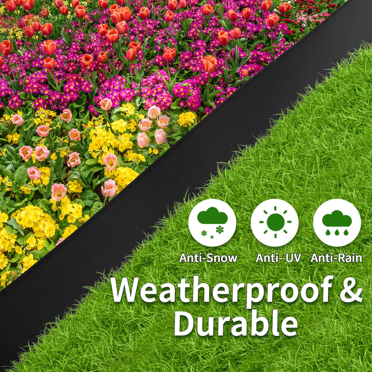 Yonroik No Dig Lawn Edging Kit,40 FT Landscape Edging Border with Stakes fit for Lawn,Flower Garden,Grass,Lawn Edging,The Yard (Black)