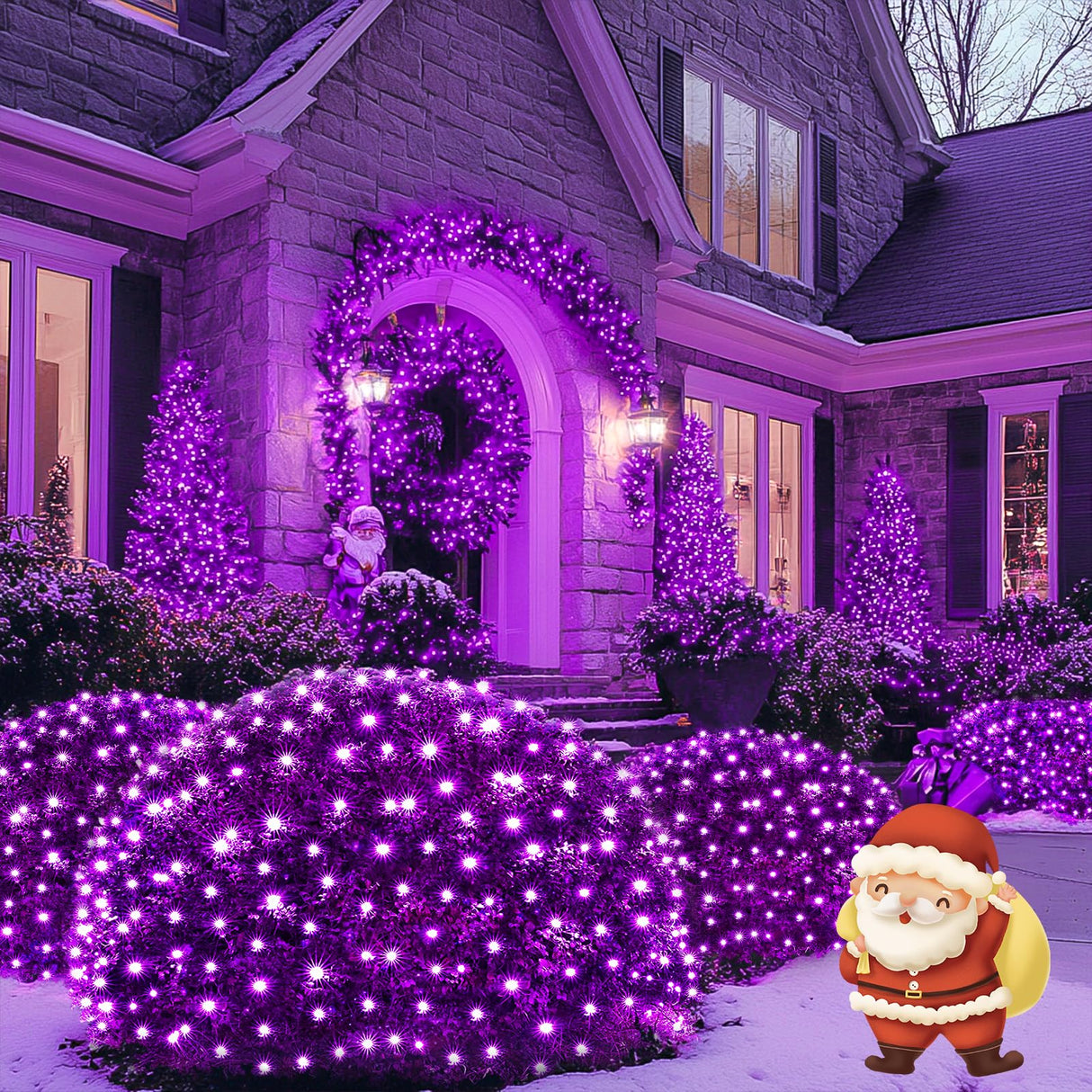 JMEXSUSS 360 LED Purple Halloween Lights - Plug in, Outdoor Waterproof, 12 ft x 5 ft Purple Net Lights with Remote for Halloween & Christmas Bush