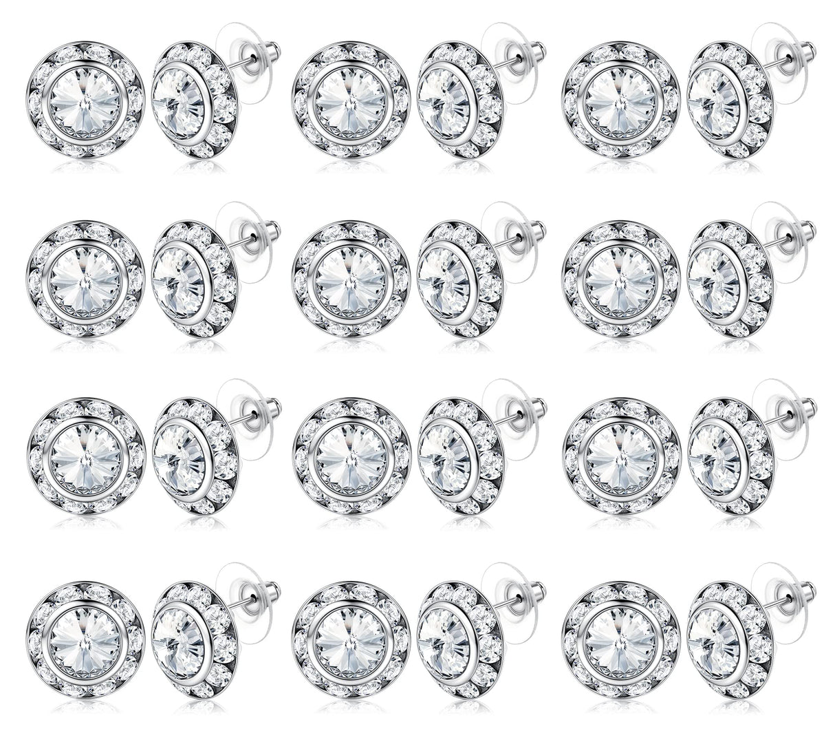 White Rhinestone Earrings Round Halo Stud Earrings for Dance Competitions