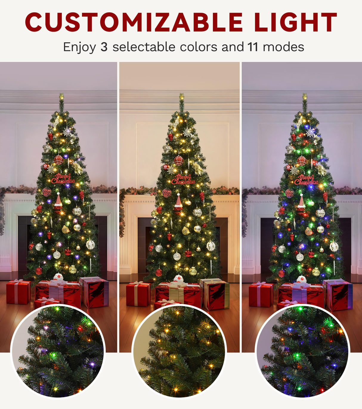 DWVO 7.5 FT Pre-Lit Slim Pencil Fraser Fir Artificial Christmas Tree with 350 Lights and 1000 Branch Tips, Green