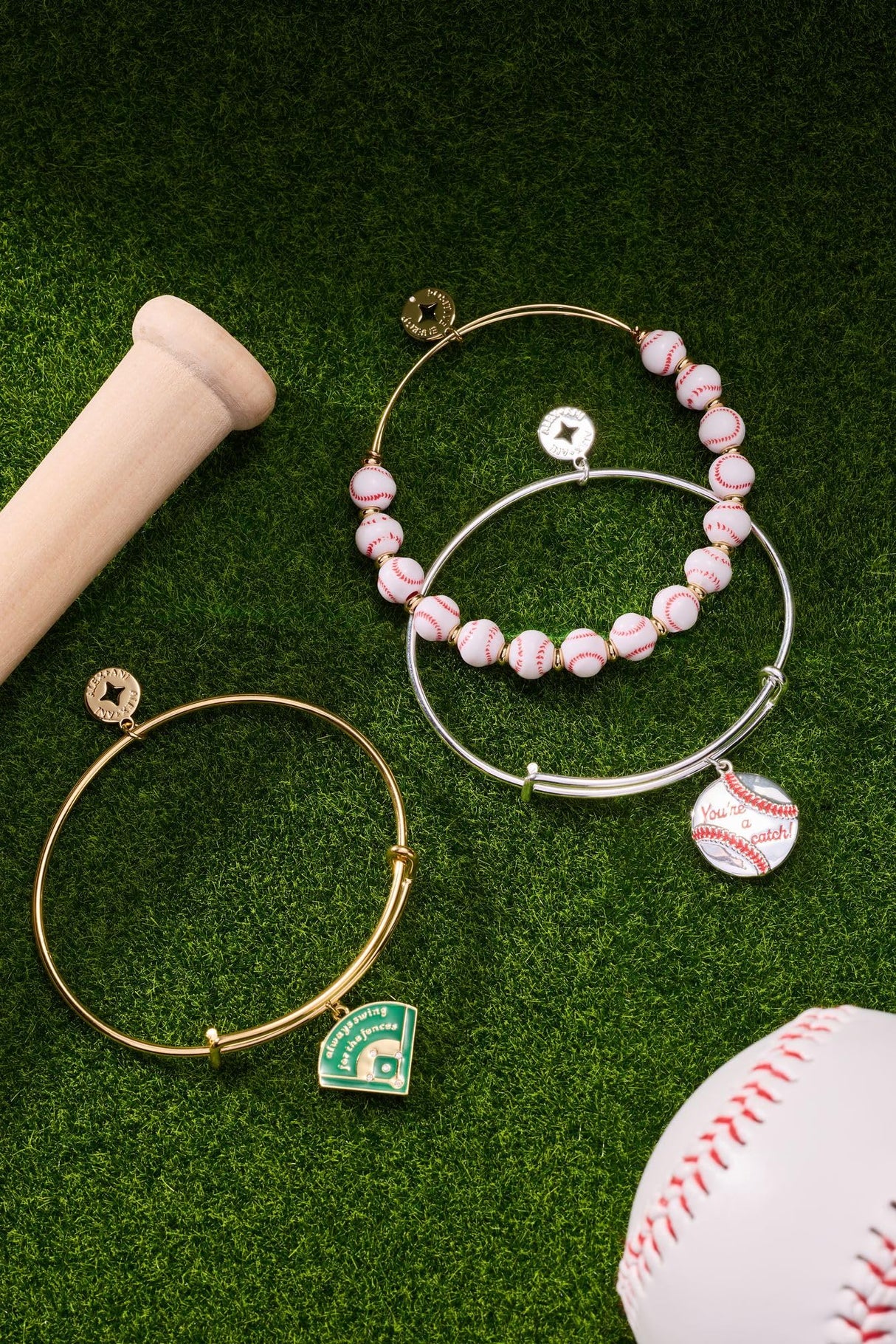 Alex and Ani Baseball Beaded Bangle, Brass Shiny Gold