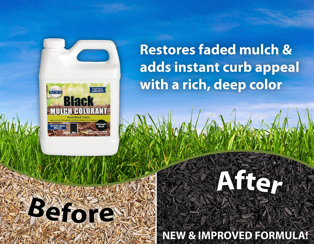 MulchWorx Black Mulch Color Concentrate- Quart - Treats 2,800 Sq. Ft. - Pure Midnight Black Mulch Dye Spray