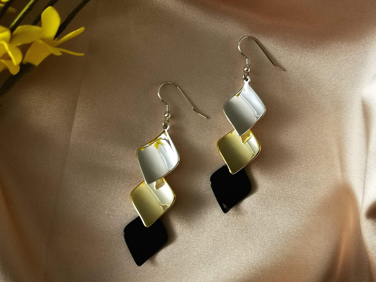 GLPAHA Tri-color Square shiny Drop Earrings for women 925 Sterling Silver Hooks