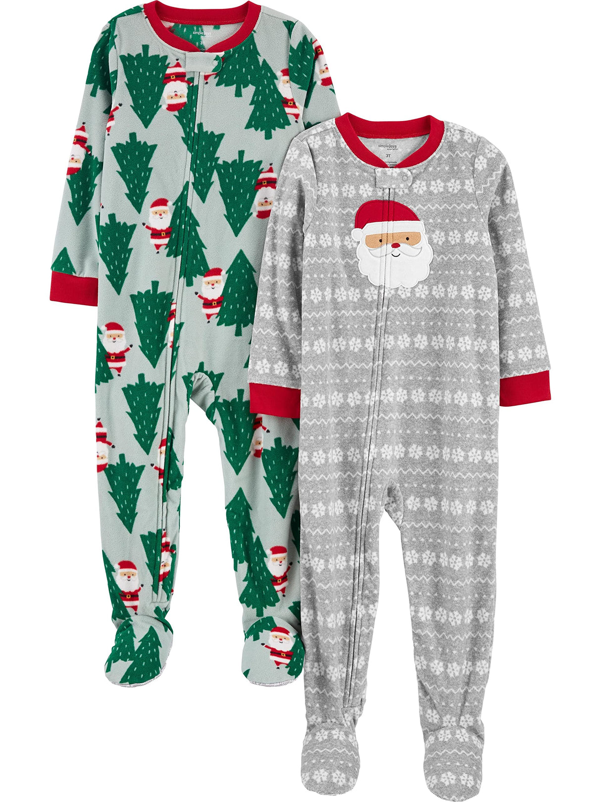 Simple Joys by Carter's Kids' Holiday Loose-fit Flame Resistant Fleece Footed Pajamas, Light Grey Santa/Mint Green Christmas Print, 7