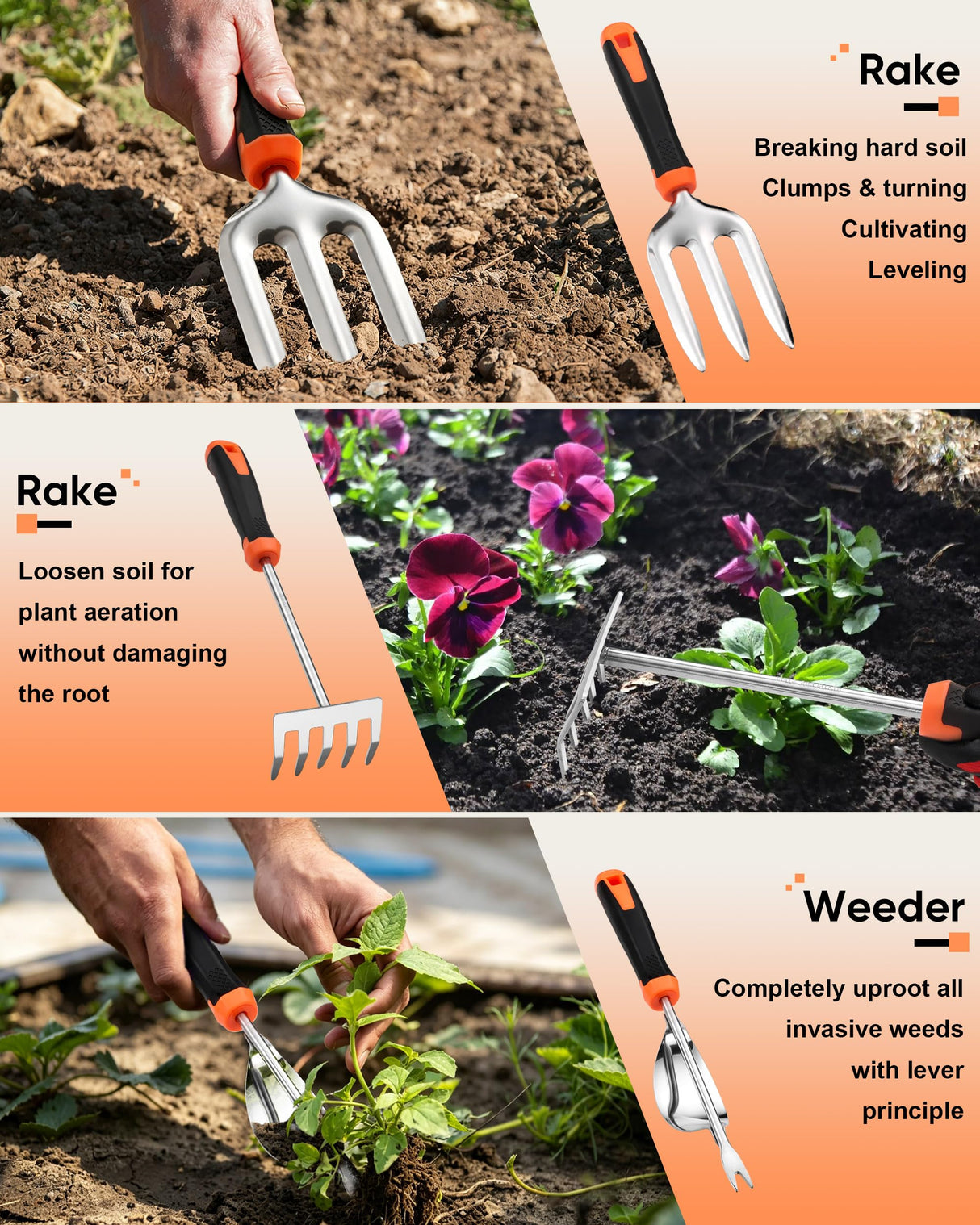 HaSteeL 9-Piece Stainless Steel Garden Hand Tools Set for Planting