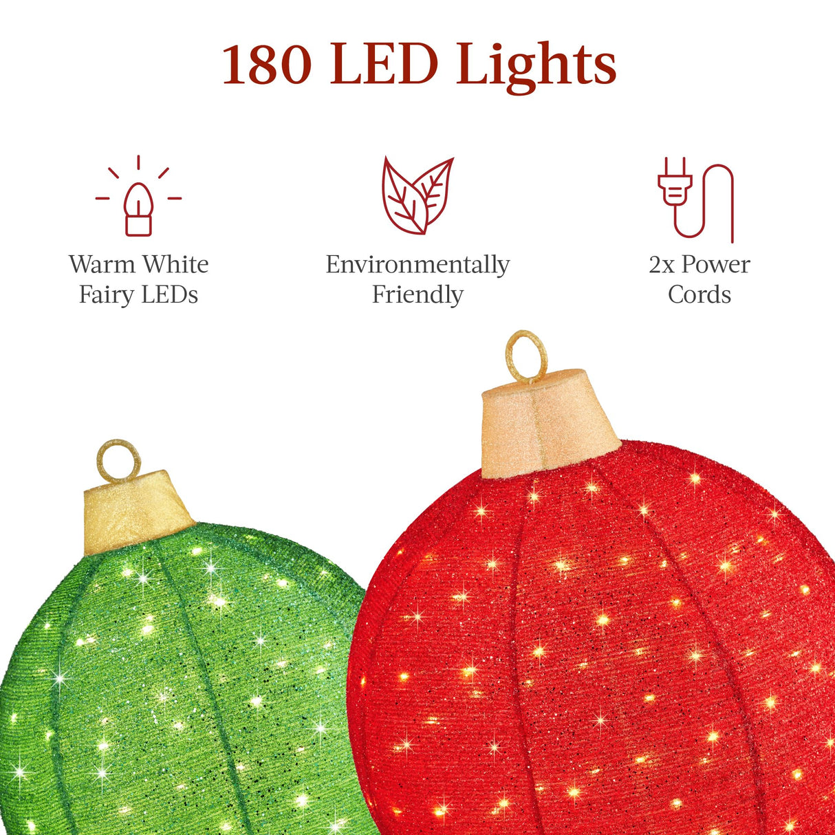 Best Choice Products 2pc Lighted Pop-Up Outdoor Christmas Ornament Set, Holiday Ball Decoration w/ 180 LED Lights, 8 Light Functions - Red/Green