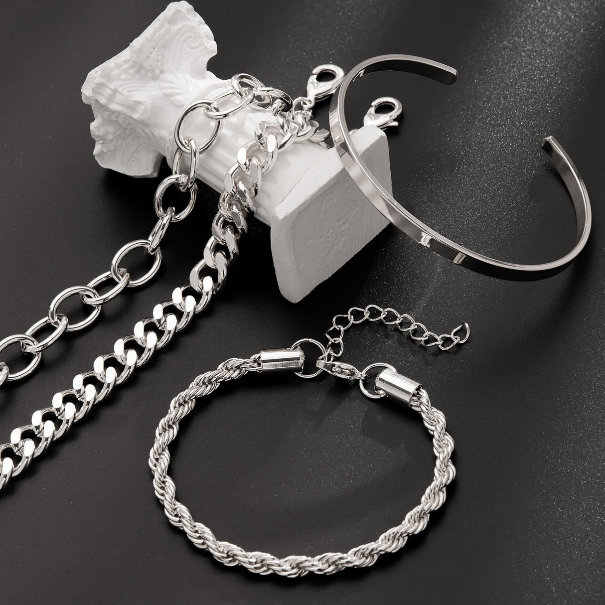 Gokeey Chunky S925 Sterling Silver Bracelets for Women Non Tarnish,Dainty Hypoallergenic Sliver Bracelet Stack Layered Cuban Paperclip Twist Link Chain Bracelets for Jewelry Gifts Waterproof