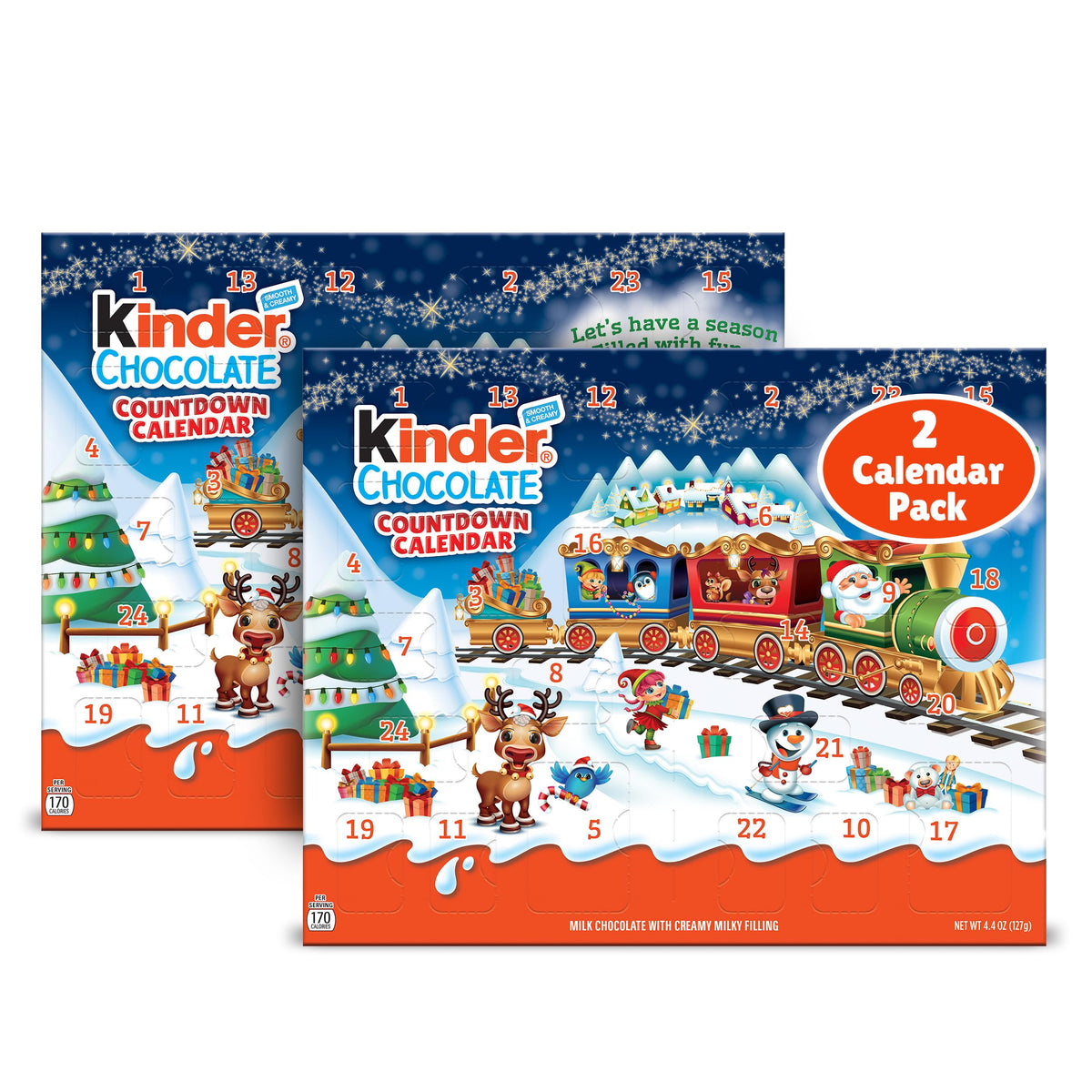 Kinder Chocolate Countdown 2026 Advent Calendar, 2 Pack, Holiday gift for all, Contains Nut, 24 Pieces, 8.8 oz