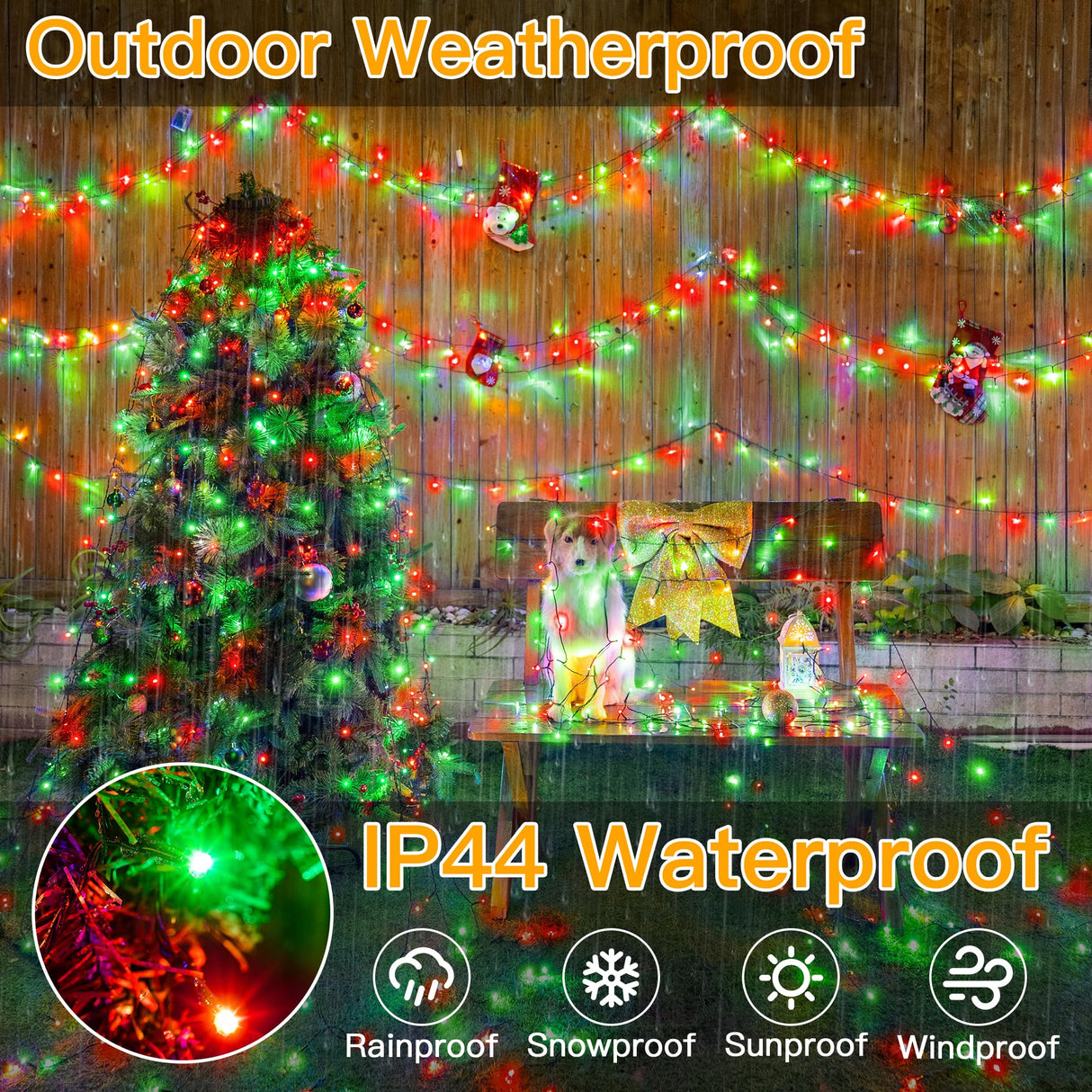 Ollny Christmas Lights, 500LED 164FT Long Christmas Tree Lights with 8 Modes Remote Timer IP44 Waterproof, Outdoor Christmas Lights for Tree House Yard Outside Xmas Decorations (Red+Green)
