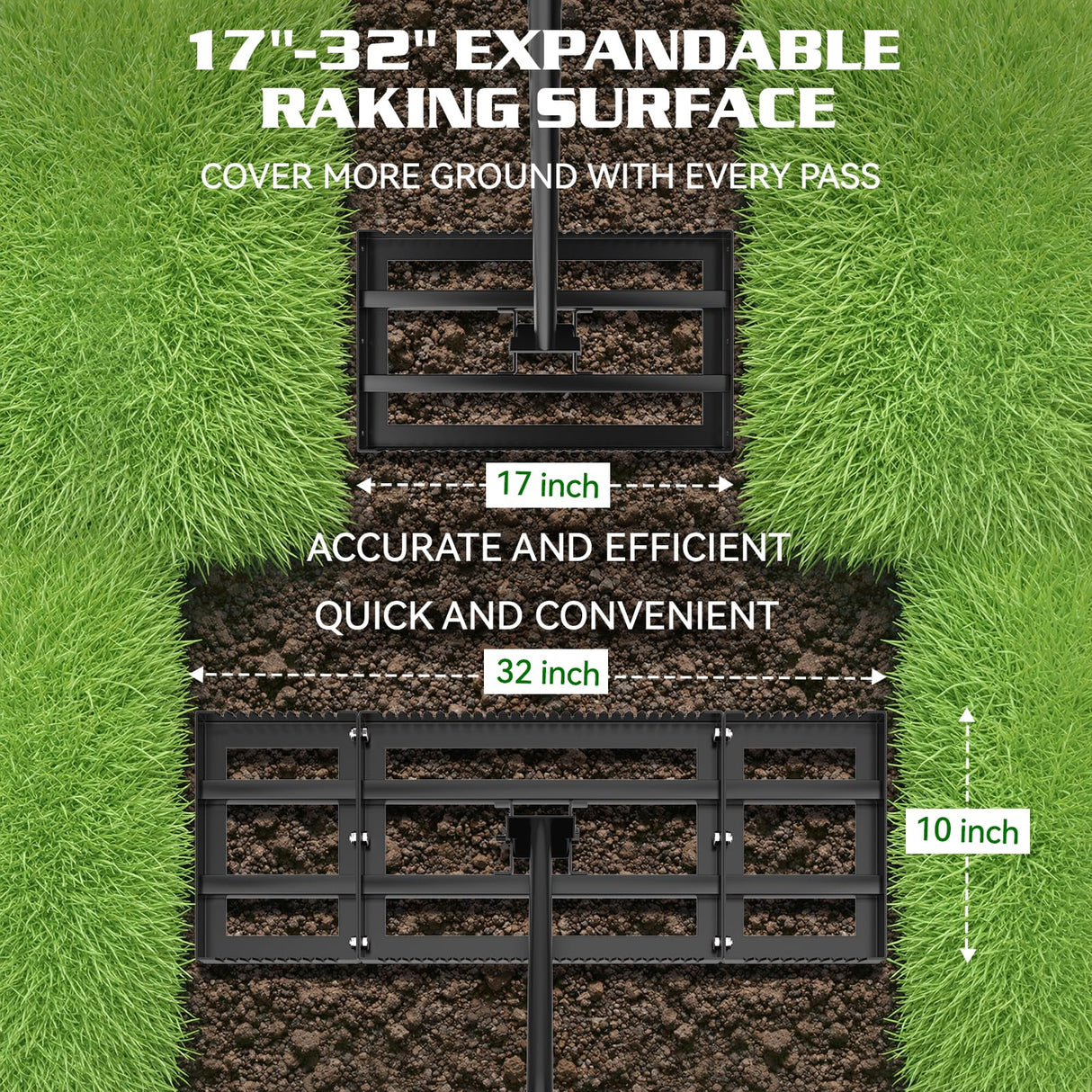 Housolution 32"x10" Lawn Leveling Rake with Serrated Edge & Smooth Plate
