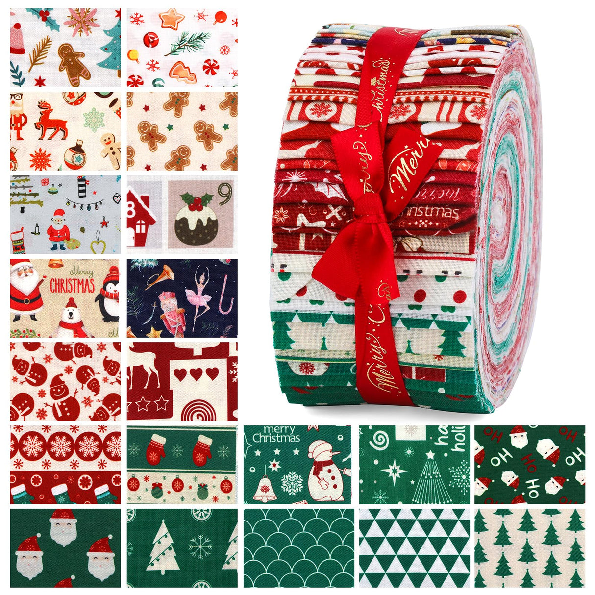 Jelly Roll Quilting Fabric, Scraps Squares Strips, Snowman Pattern Roll Cotton Fabric for Christmas DIY Crafts & Home Decor