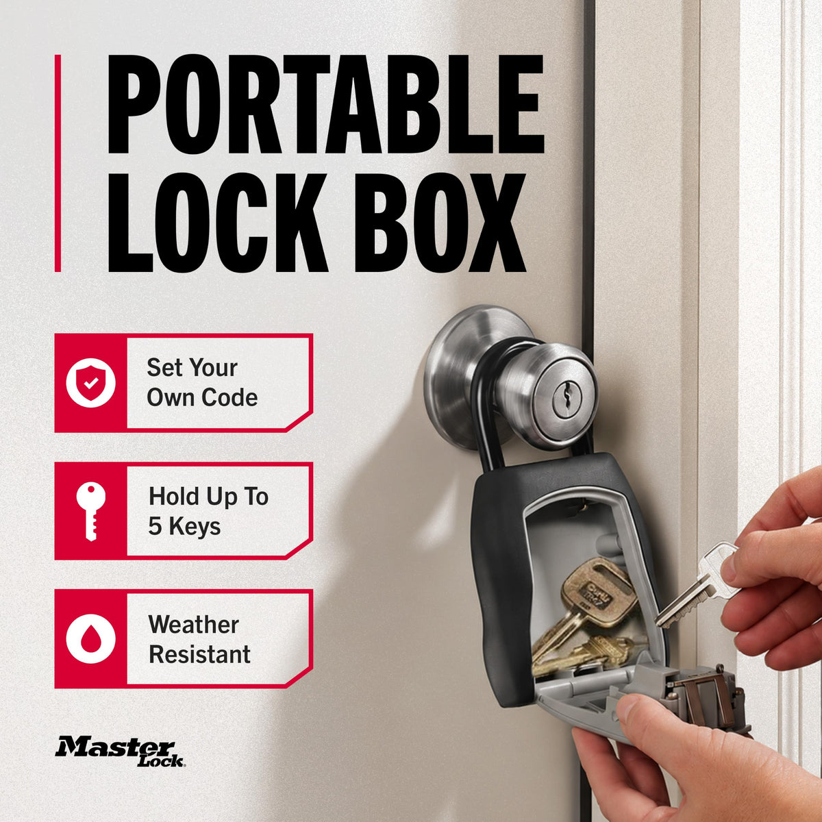 Master Lock Portable Key Lock Box, Combination Lock Box Holds 5 Keys 5400EC