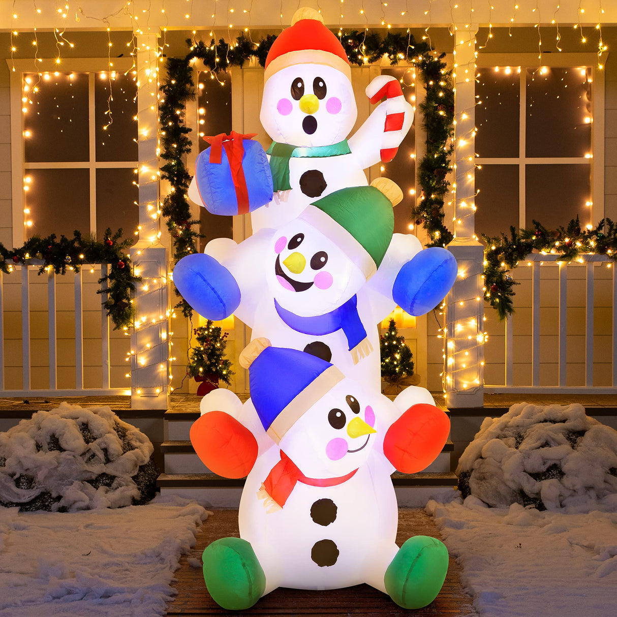 Joiedomi 6 FT Christmas Inflatable Decoration Stacked Snowman with Build-in LEDs Blow Up Inflatables for Xmas Party, Home Indoor Outdoor Christmas Décor Yard Garden Lawn Winter Holiday Supplies Décor