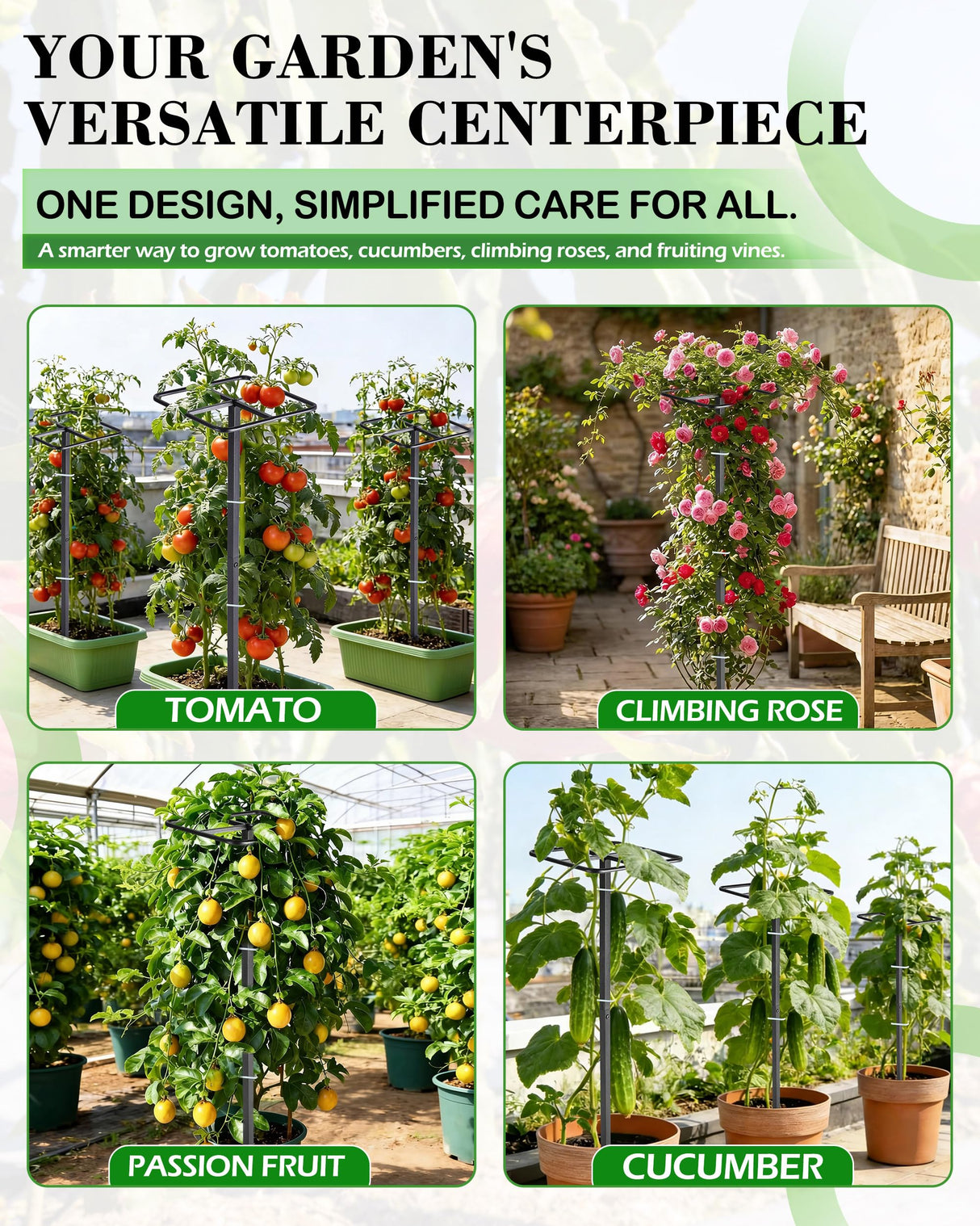Metal Dragon Fruit Trellis 62" - Adjustable Heavy Duty Metal Plant Support with Square Top Design for Climbing Plants and Vertical Gardening, Powder-Coated Black for Garden, Patio, Indoor Use