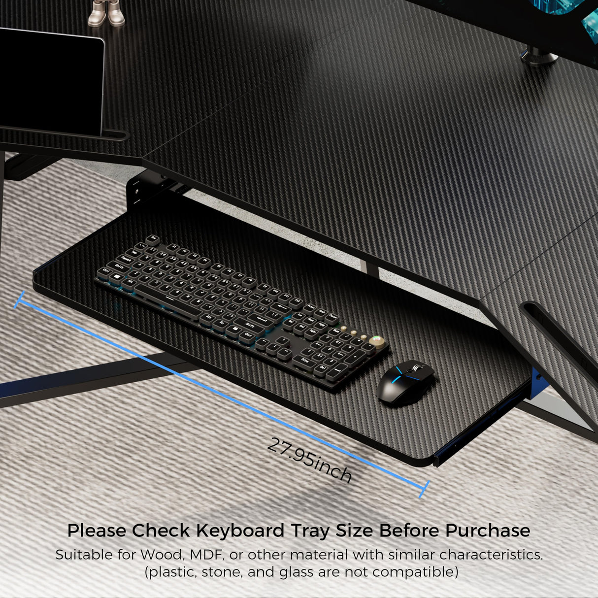 EUREKA ERGONOMIC Adjustable Keyboard Tray Under Desk, 28x11 Inch Large Slide Out Keyboard & Mouse Platform Tray, Wooden Pull Out Computer Keyboard Drawer for Typing Home Office Desk, Black