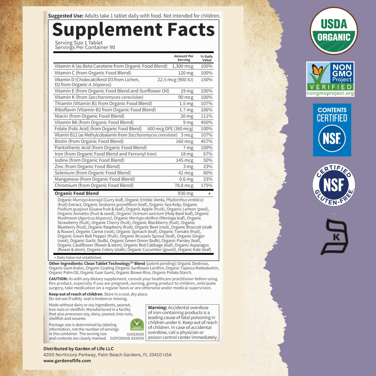 Garden of Life Prenatal Vitamins for Women, Organics Folate for Energy & Healthy Fetal Development,Non-constipating Iron,Vitamin C, B6, B12, D3,Non-GMO,Gluten-Free, Vegan, 90 Day Supply (Pack of 2)
