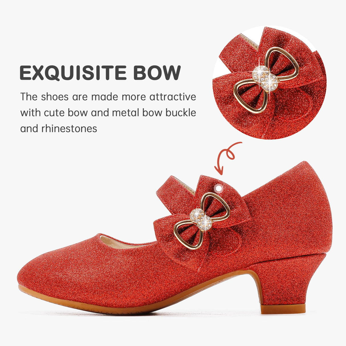 Dufannie Girls High Heels Red Sparkly Shoes for Girls Dress Shoes Princess Glitter Kids Dress Pumps Big Kids Sparkly Heels Size 5 Halloween Christmas Party Dance(3303Red 5)