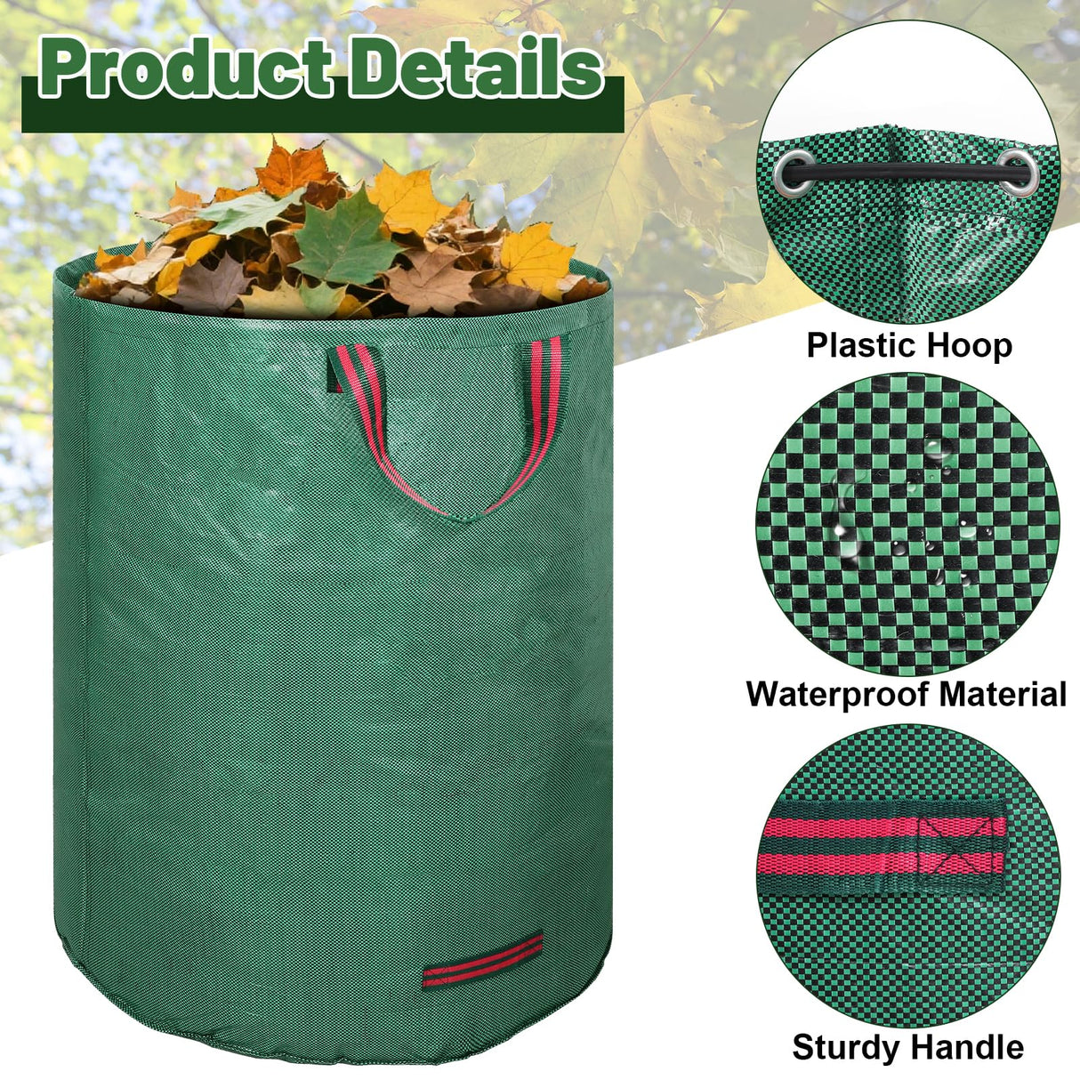 Dntorx 72 Gallons Leaf Bags Lawn Bags, 3 Packs Reusable Yard Waste Bags With Reinforced Handles, Collapsible Garden bag For Leaves,Grass,Storm Debris,Construction Waste, Standable&Foldable