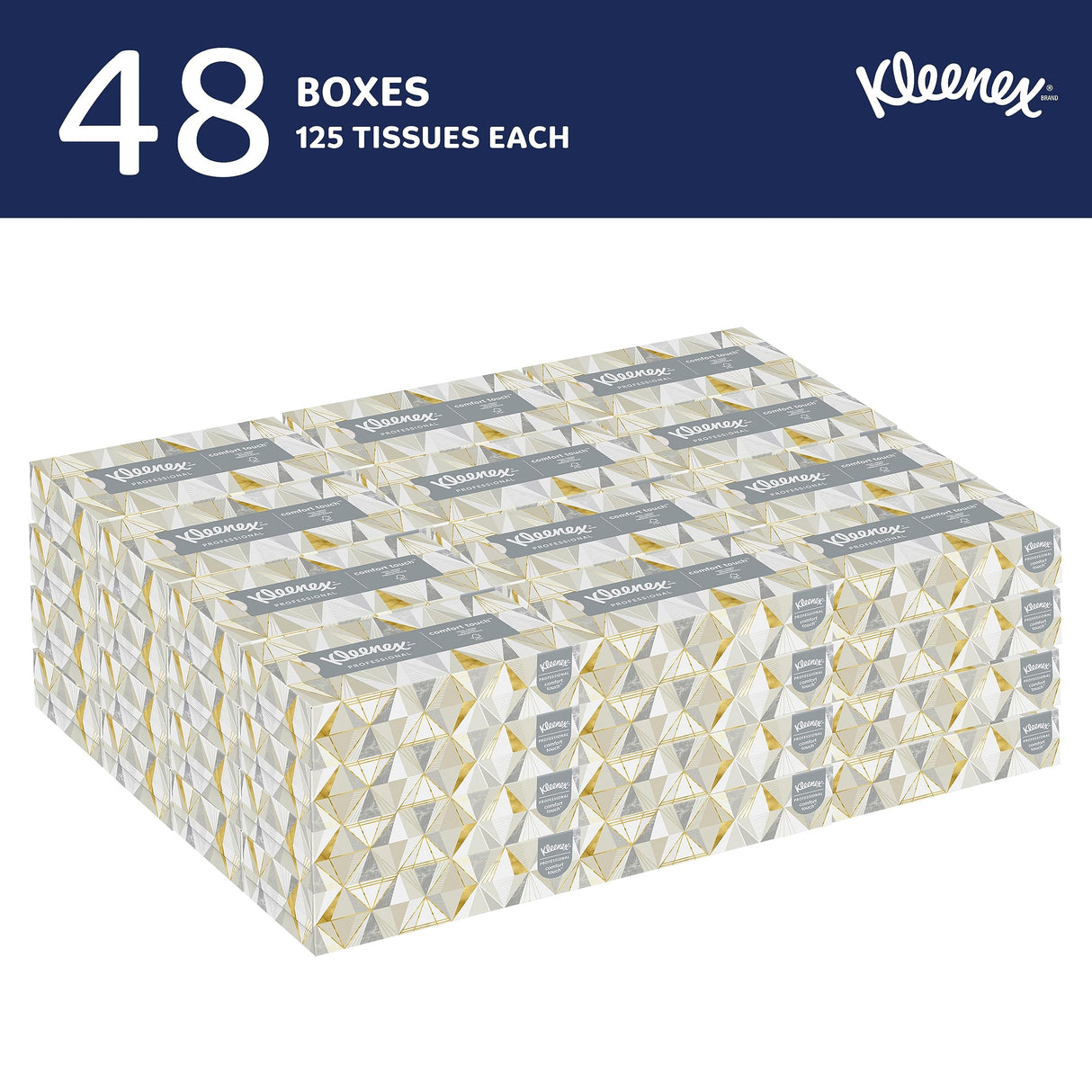 Kleenex Professional Facial Tissue, Bulk (21606), 2-Ply, White, Flat Boxed Format, Designed for Business (125 Tissues/Box, 48 Boxes, 6,000 Sheets/Case)