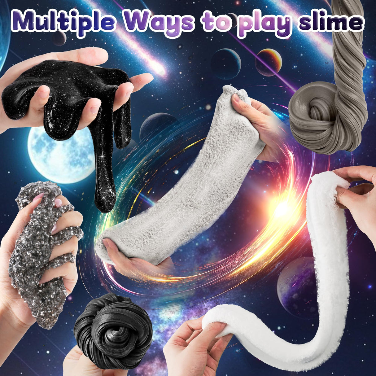 LAWOHO 6 Pack Galaxy Slime Kit for Kids- Cloud, Butter & Clear Slimes with Space Add-ins, 360ml Black Slime for Boys Girls, Kids Slime Kits for Easter Christmas Halloween Birthday, Space Party Favors