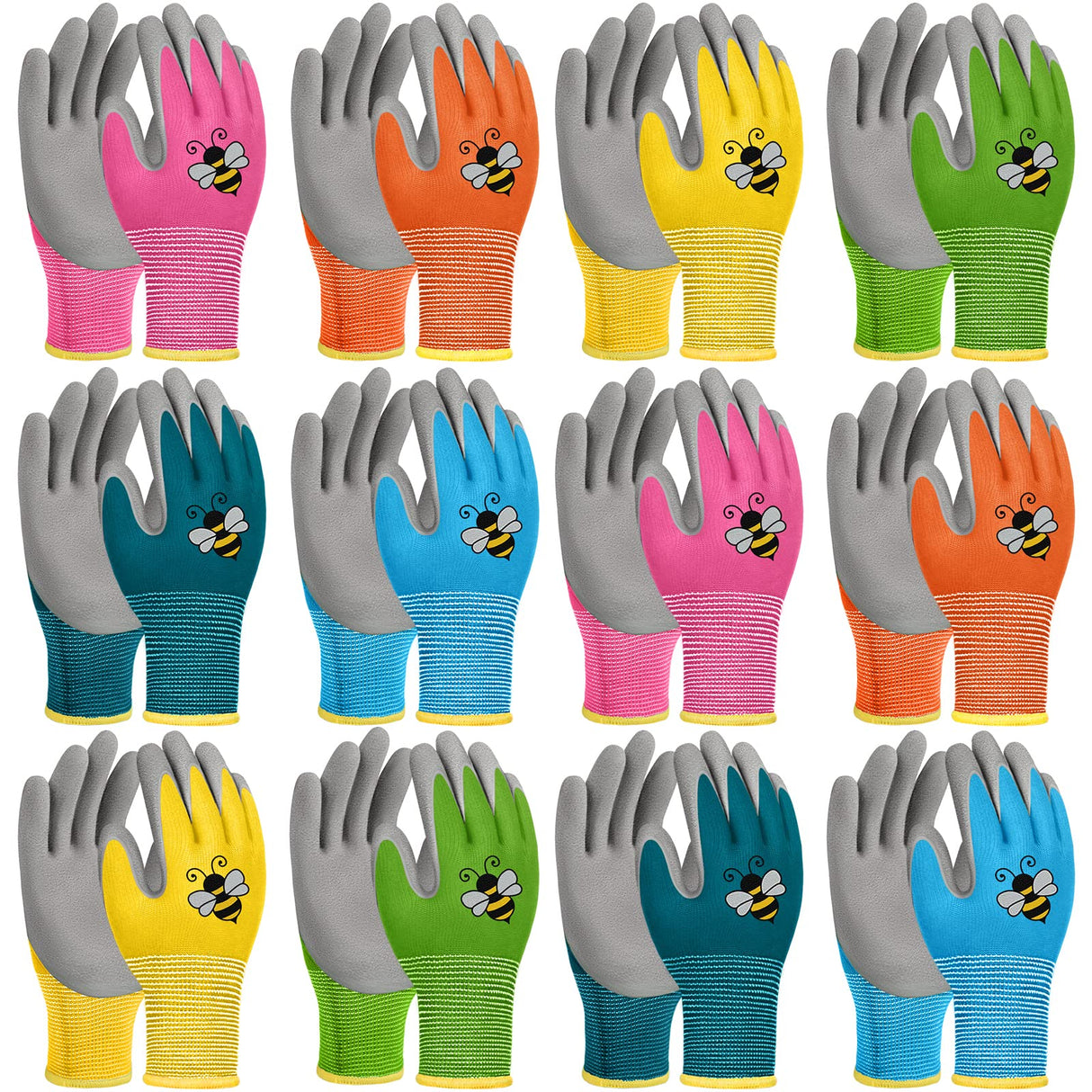 Yumoin 12 Pairs Kids Gardening Gloves Children Yard Work Glove Rubber Coated Garden Gloves for Girls Boys Toddlers Youth Outdoor (Large (Age 9-11))