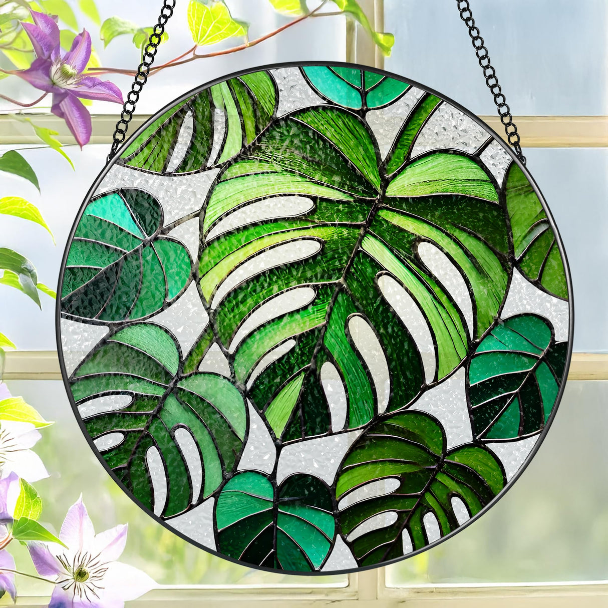 Stained Glass Window Hanging, 8 Inch Monstera Plant Stained Glass Suncatcher, Plant Sun Catcher, Plant Lover Decor, Plant Lover Gifts, Mother's Day, Birthday, Housewarming, Christmas, Festival Gifts