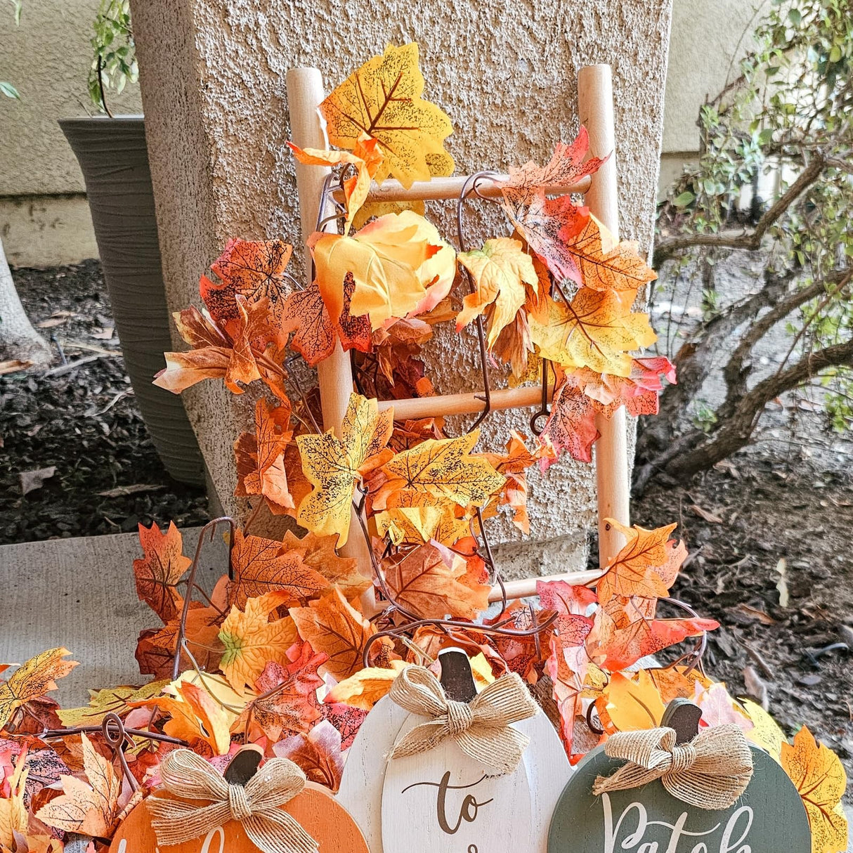 CQURE 7 Pack Fall Leaf Garland, Total 41.3Ft Artificial Fall Vines Autumn Garland Fall Maple Leaves Thanksgiving Decor for Home Wedding Fireplace Christmas