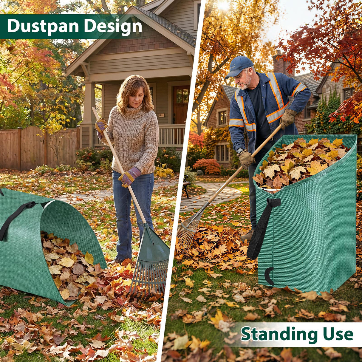 60 Gallon Large Leaf Collector, Dustpan-Style Lawn and Leaf Bags, Collapsible Yard Waste Bags Easy Storage & Transport, Reusable Leaf Pick Up Garden Bag for Leaves Grass Debris Lawn Trash
