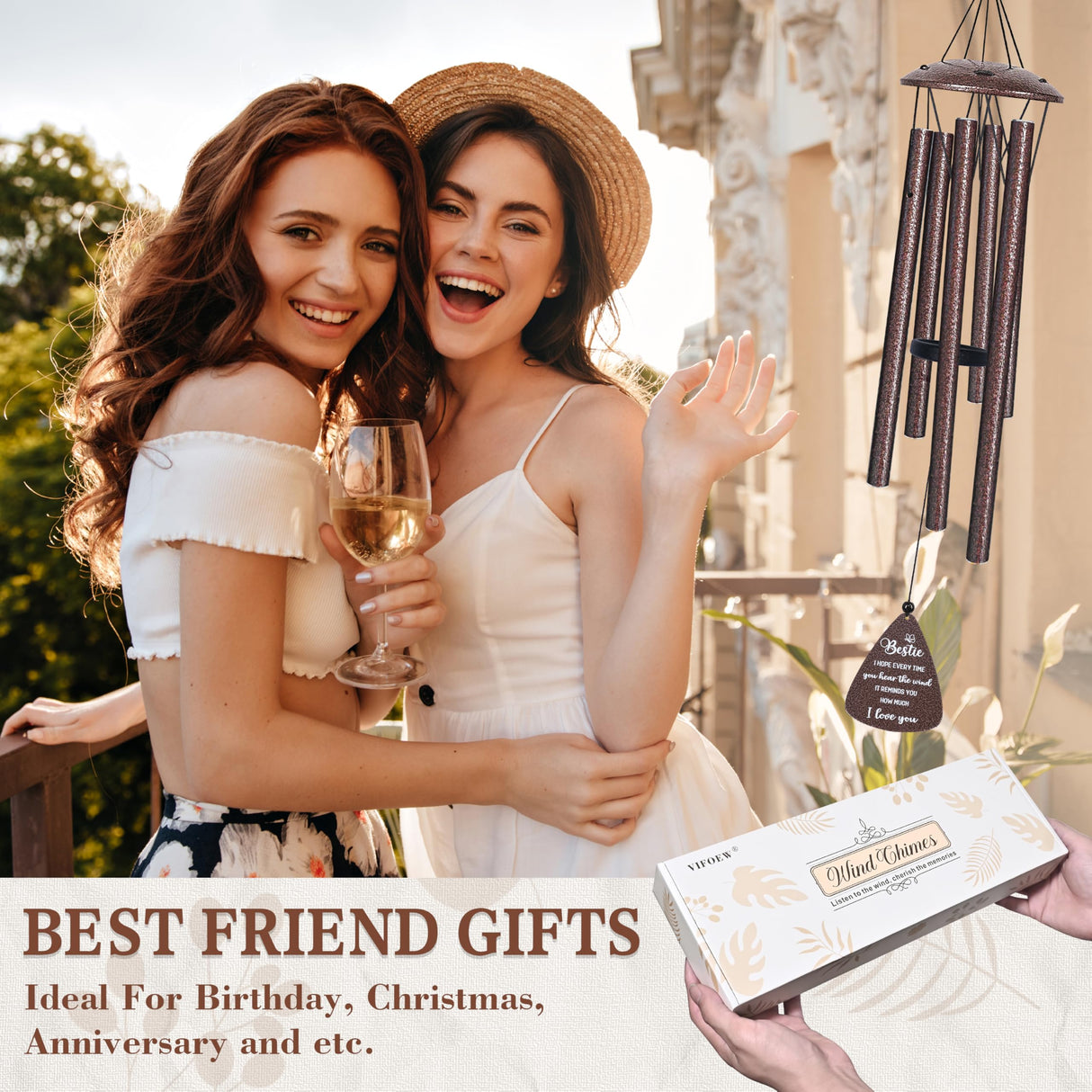 Bestie Gifts for Women, 32" Bronze Wind Chimes, Best Friend Birthday Gifts for Women, Friendship Gift for Birthday Christmas, Unique Bestie Gift Ideas for Woman Female Bestfriend BFF, Home Decor