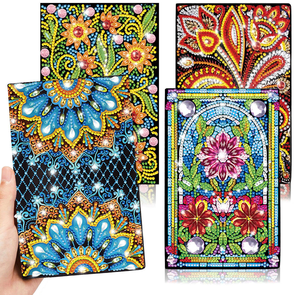 Josongslax Diamond Art Kits for Adults Teens, 4 Pack Diamond Painting Journals Notebooks, DIY 5D Gem Dots Art Crafts for Adults Clearance, Teenagers' Birthdays, Graduation, Christmas Gifts with Tools