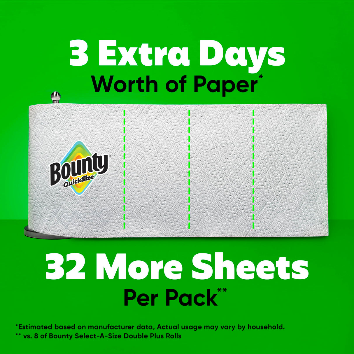 Bounty Quick Size Paper Towels, White, 8 Family Rolls = 20 Regular Rolls (Packaging May Vary)