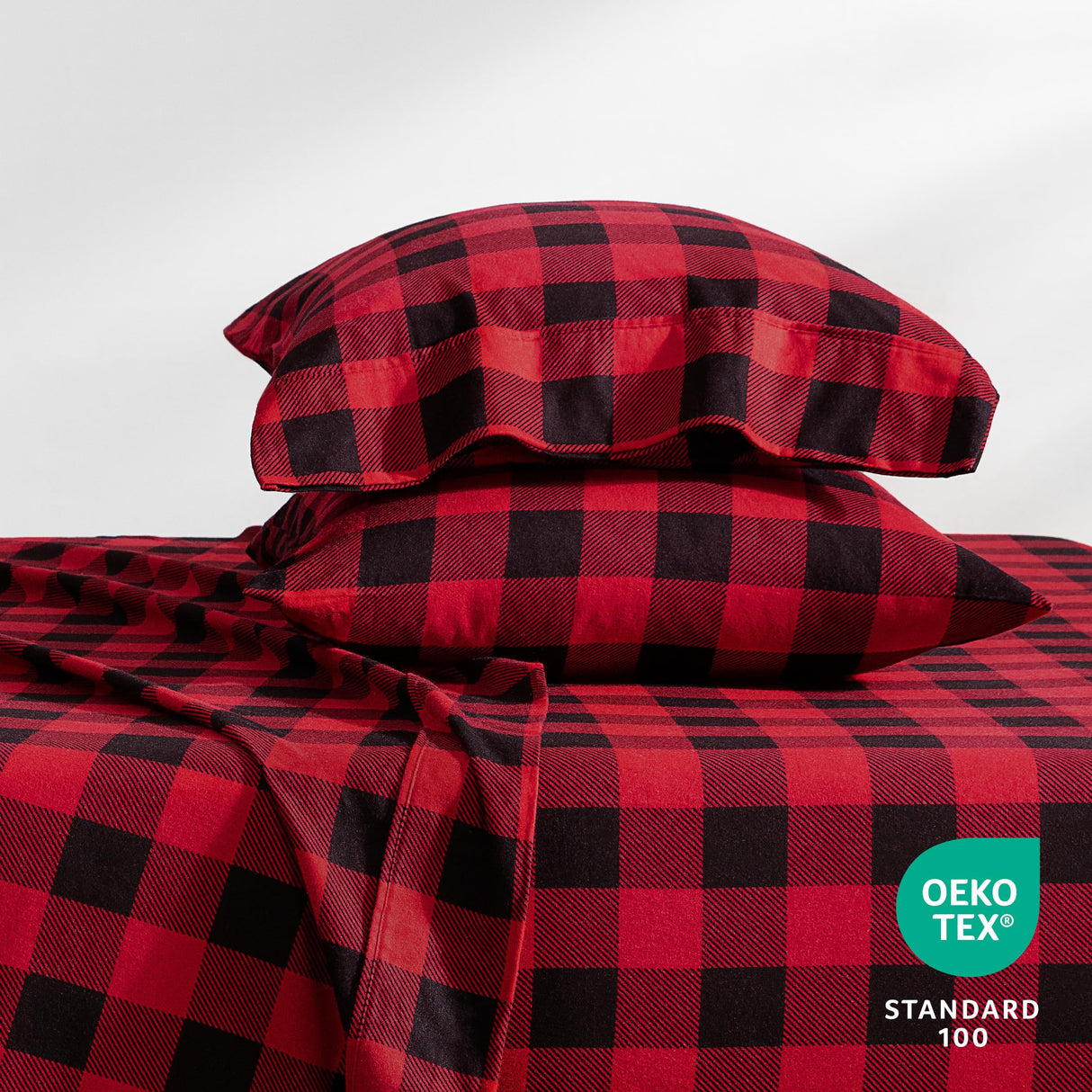 Bare Home Flannel Sheet Set Prints, 100% Cotton, Velvety Soft Heavyweight - Christmas Holiday Sheets - Double Brushed Flannel - Extra Softness, Comfort - Deep Pocket (Queen, Buffalo Plaid - Red/Black)
