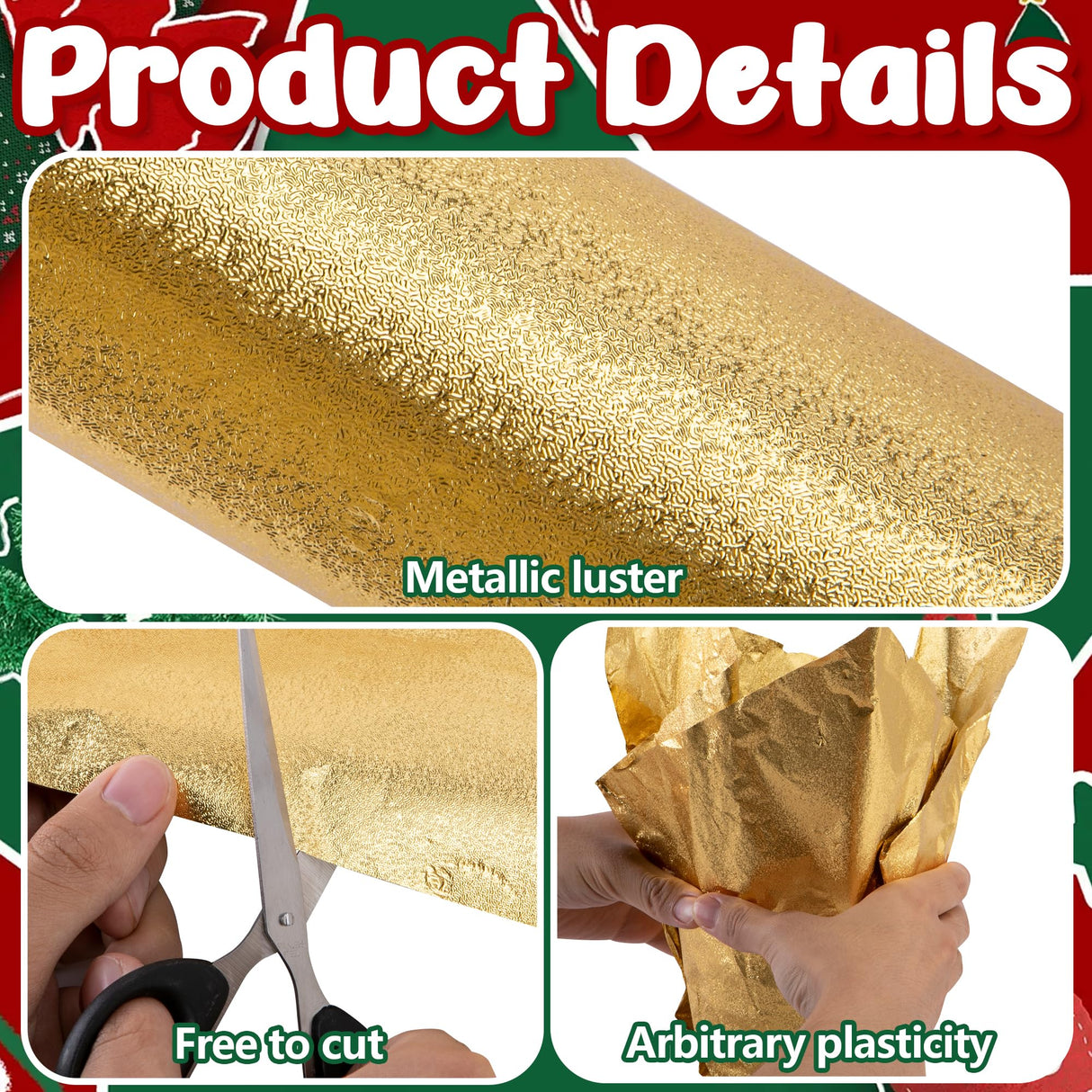 Adnee 2 Roll 10 Yard Floral Foil Plant Pot Covers,Matte Texture Christmas Plant Pot Foil,Golden Floral Pot Wrapping Paper for Christmas Home Flower Pot DIY decor