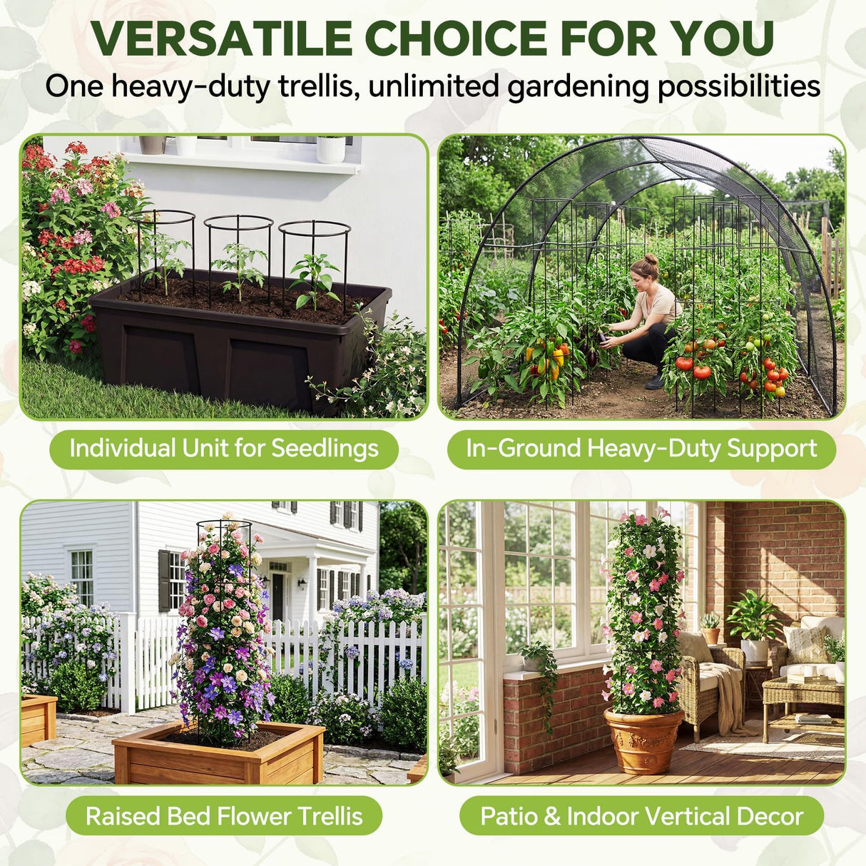 60 Inch Round Tomato Cages for Garden - 2 Pack Heavy Duty Metal Tomato Trellis Plant Support, Adjustable Height & Stackable, Easy Assembly for Outdoor Climbing Plants