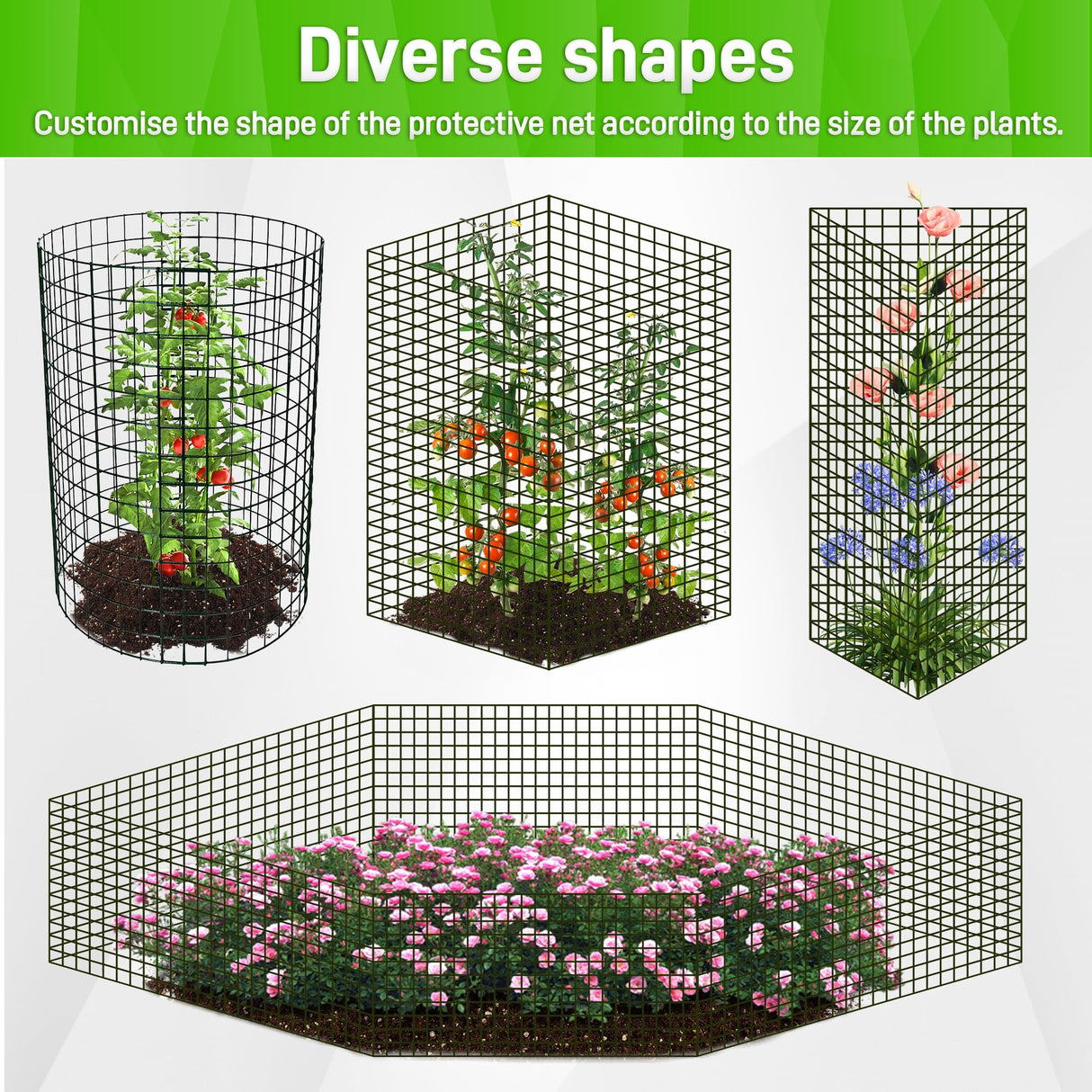 8 Pack 13.8x12 inch Plant Protector, Wire Garden Cages with Stakes & Ties