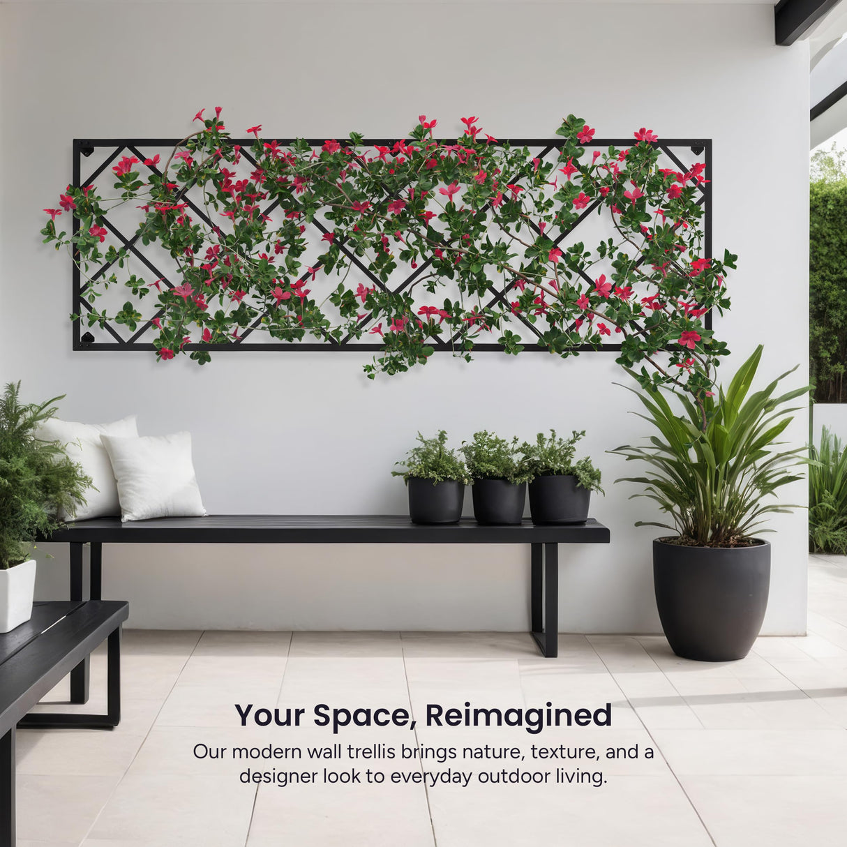 Giant Wall Trellis, 8 Foot Tall (96” high by 32” Wide), for Outdoor Climbing Plants, Sturdy Rectangular Shaped Metal Frame with Lattice Design