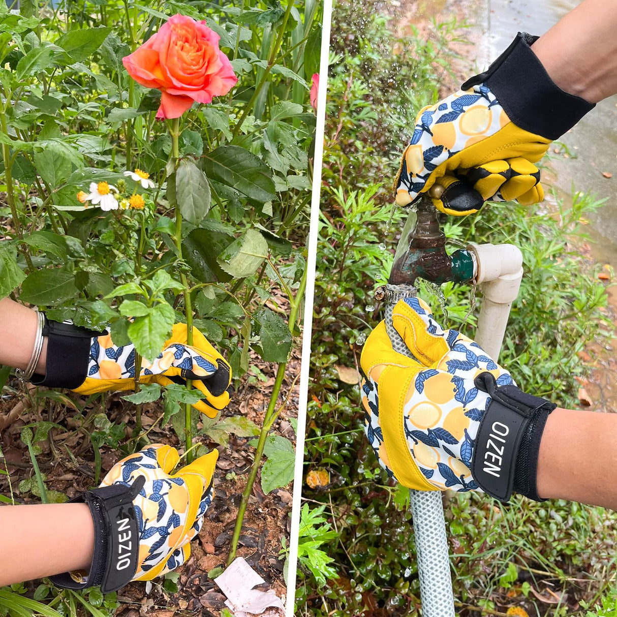 2 Pair Cowhide Leather Thorn Proof & Puncture Resistant Gardening Gloves for Women and Men, Touchscreen Compatible Working Gloves for Weeding, Digging, Planting, Gardening Gifts for Women (Medium)