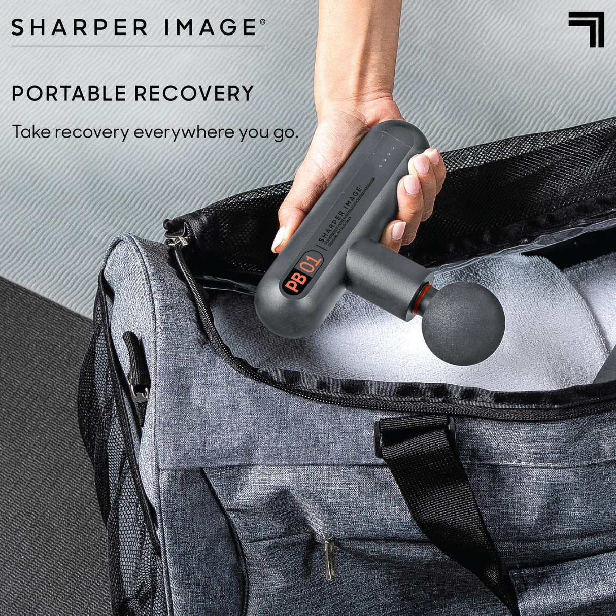 Sharper Image Powerboost Move - Portable Percussion Massage Gun with 4 Attachments, 4 Speeds| Lightweight Full Body Back & Shoulder Massager| Deep Tissue Muscle Recovery, Pain Relief & Soreness