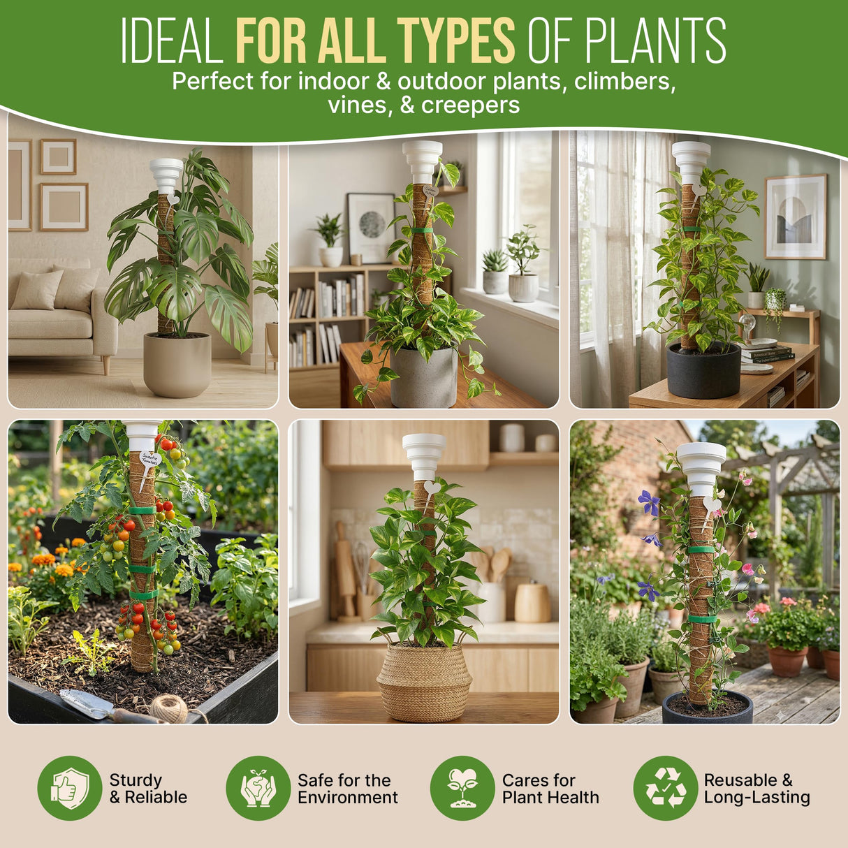Organo Republic Moss Pole Monstera Plant Support Stakes - 2x26.4 or 48.7" Unique Self-Watering, Extendable Coco Coir Pole for Climbing Plant Supports for Potted Plants Indoor, Totem Pole for Pothos