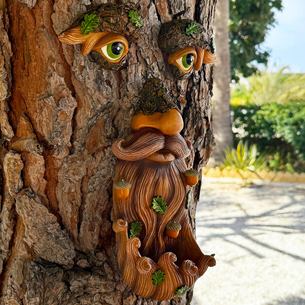 Mood Lab Tree Face Decor with Acorns - Old Man Tree Face Garden Hugger Decoration - Outdoor Tree Decoration
