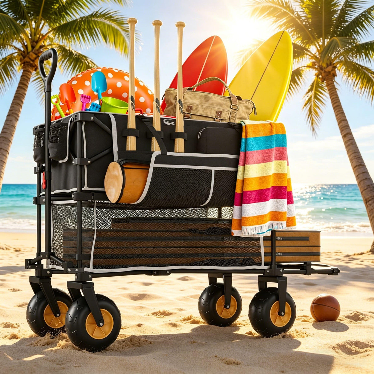 Beach Wagon with Big Wheels for Sand, Double-Decker