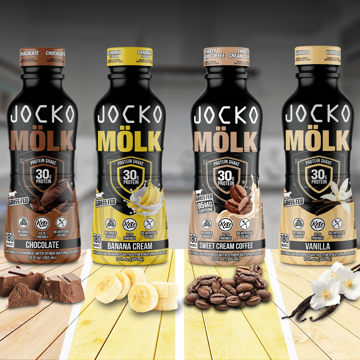Jocko Mölk 30g Grass Fed Protein Shakes – No Added Sugar Protein Drinks KETO Friendly - Ready to Drink 12 FL Oz (Pack of 12) Chocolate